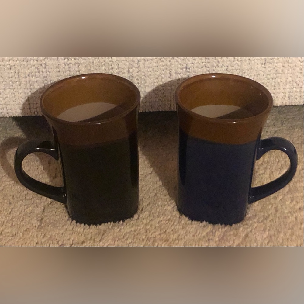 Brown-Rim Black & Navy Blue Coffee Mugs – Set of 2